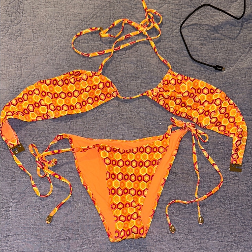 Vibrant Orange Patterned Bikini Set - image 1